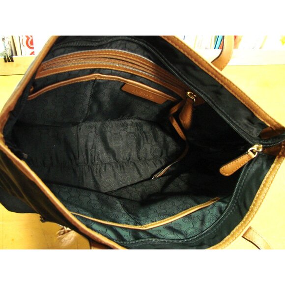 Michael Kors Black Nylon Tote Shoulder Bag Brown Trim Faux Leather Edging Purse - Picture 7 of 12
